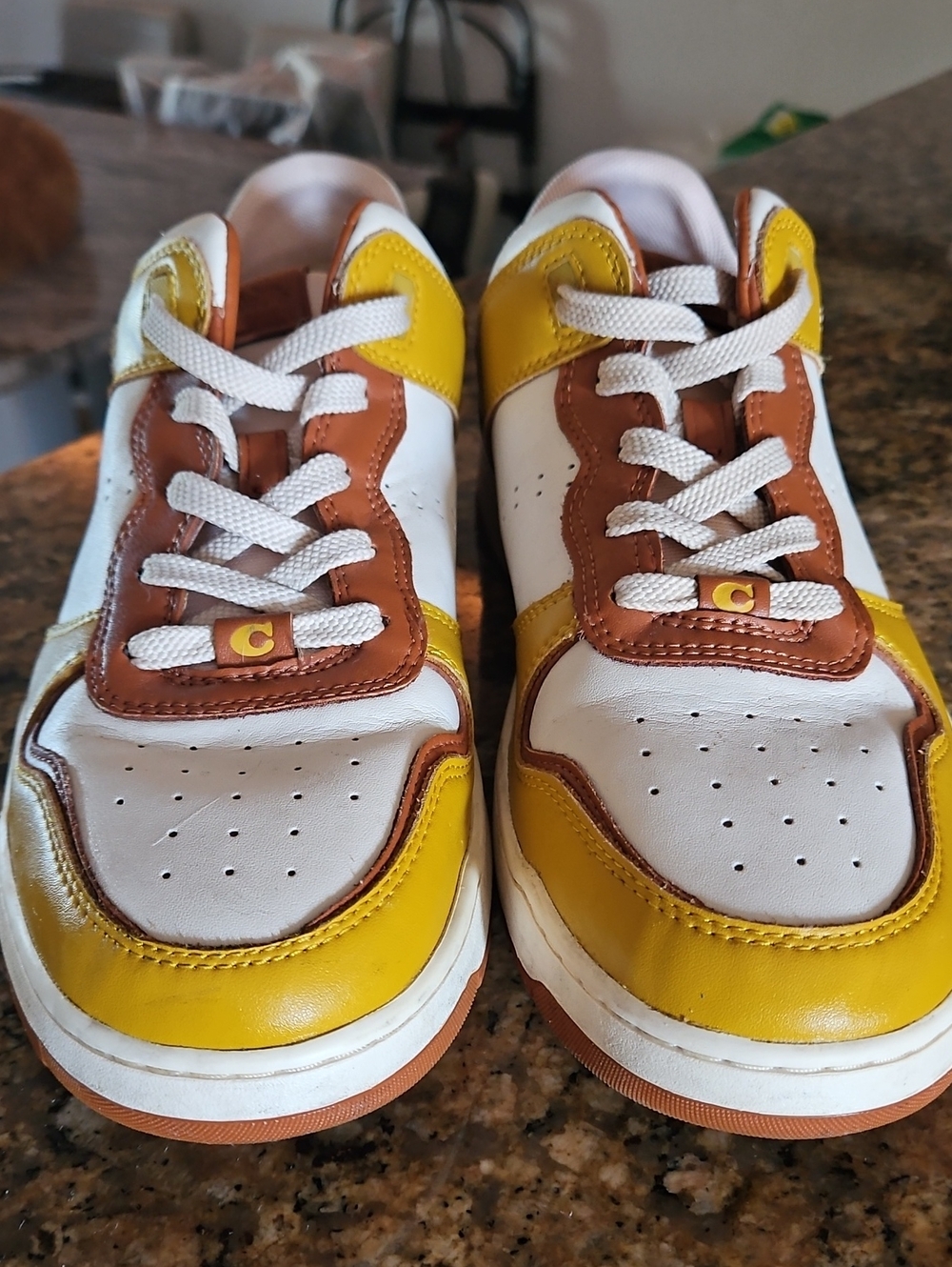 Men's COACH Lace-Up Sneakers in White, Mustard & Tan